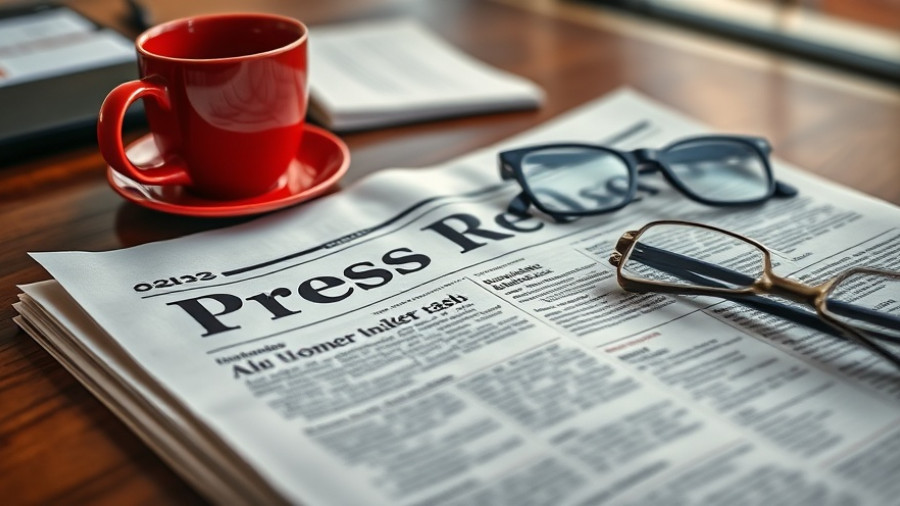 Close-up of press release newspaper and coffee.