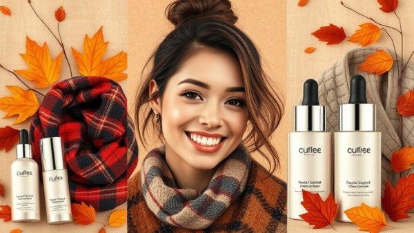 Collage of fall fashion and skincare essentials, vibrant and cozy.