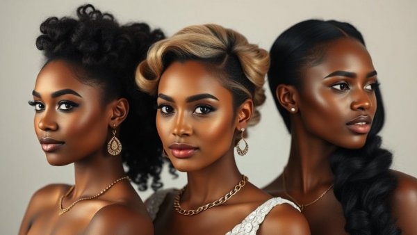 Diverse women with matching hair and skin tones in a studio setting.