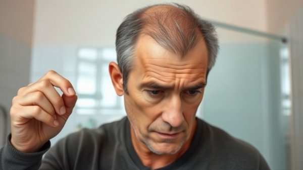 Concerned man in South Jersey examining hair loss, evaluating hair restoration options.
