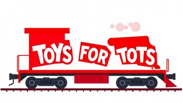 Toys for Tots logo in shape of a train, Amity Township.