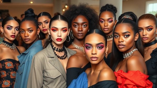 Trendy models with bold Makeup Trends 2026, vibrant eye shadows.