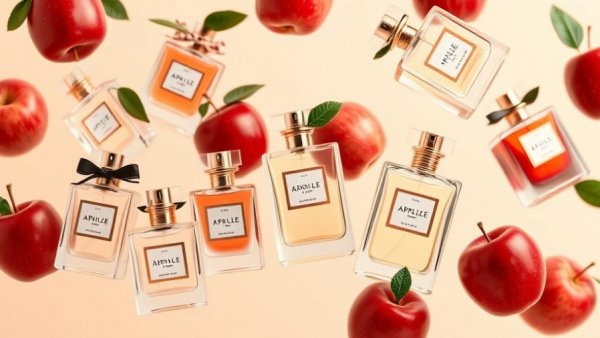 Elegant assortment of best apple perfumes floating.