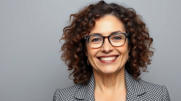 Middle-aged woman in glasses, smiling confidently, Chiropractic Care