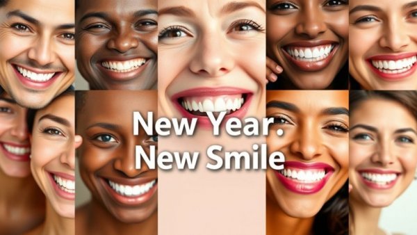 Improve your smile with a collage of diverse happy faces, bright teeth.