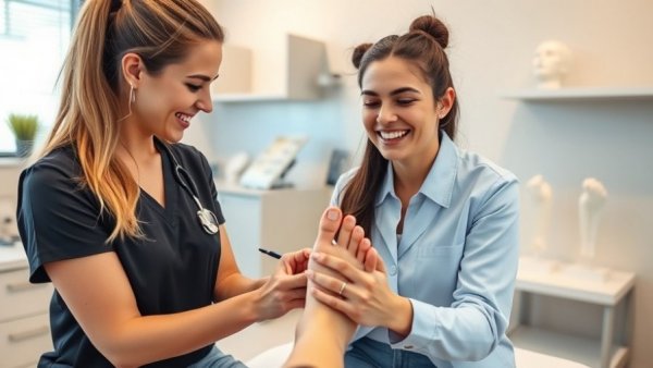 Woman receiving plantar fasciitis treatment at a Mount Pleasant clinic.