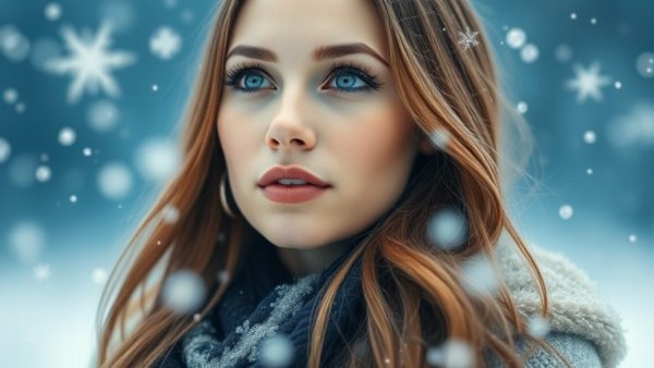 Winter beauty and style finds with elegant woman and snowflakes.