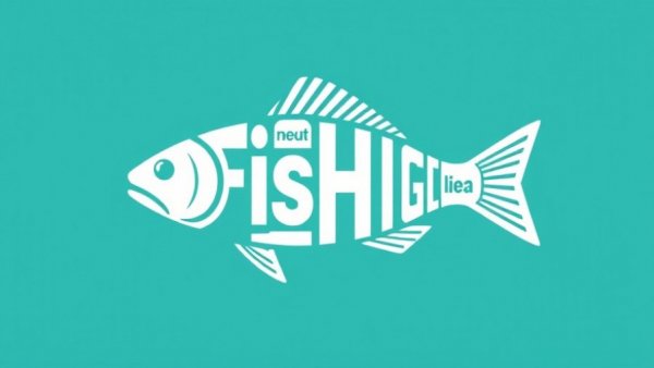 Creative fish logo with text, aquatic themed design.
