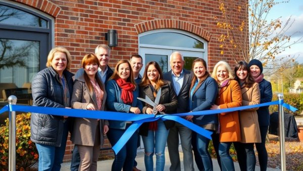Ribbon-cutting ceremony for Chiropractic Care facility with smiling group.