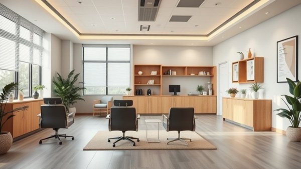 Modern chiropractic office design with ergonomic elements.