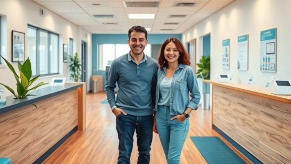 Natural Non-Invasive Wellness clinic interior with smiling individuals.