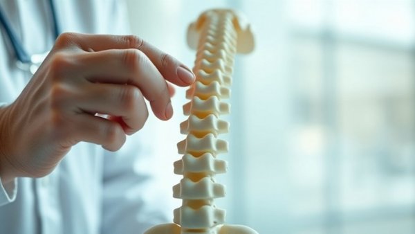 Hands examining spine model in chiropractic care office.
