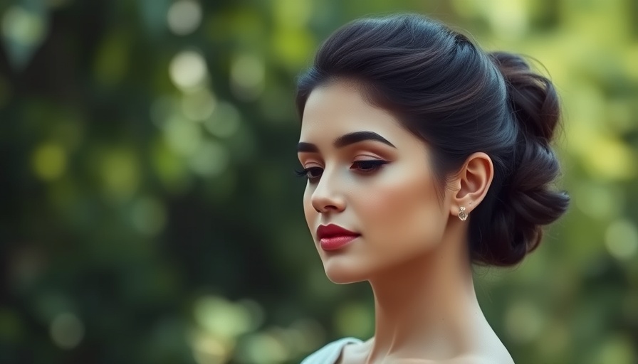 Stylish woman outdoors with elegant updo hairstyle.