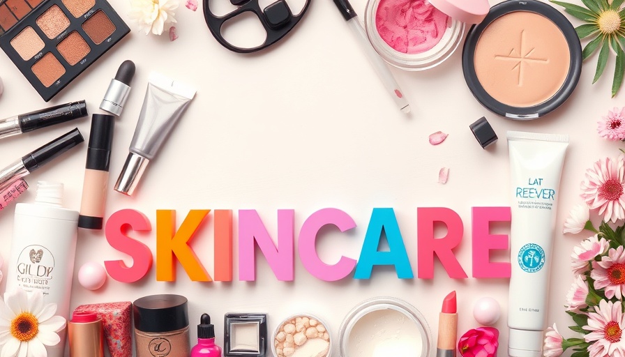 Vibrant beauty and skincare collage with bold text banner.