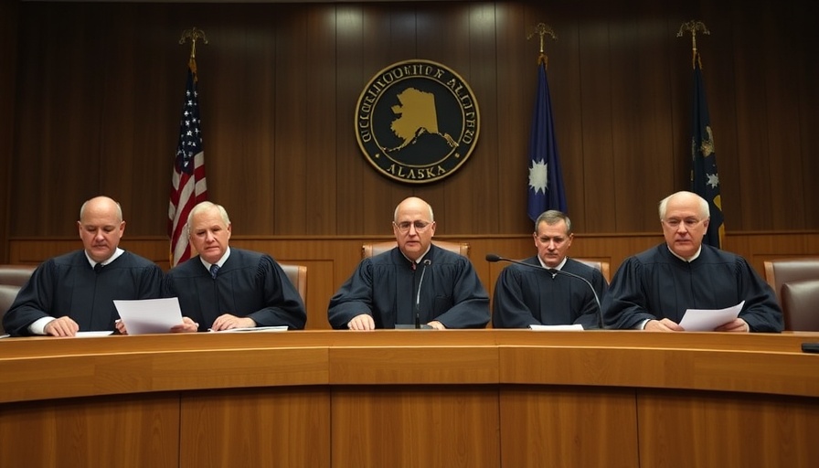 Judges in an Alaskan courtroom during a serious deliberation.