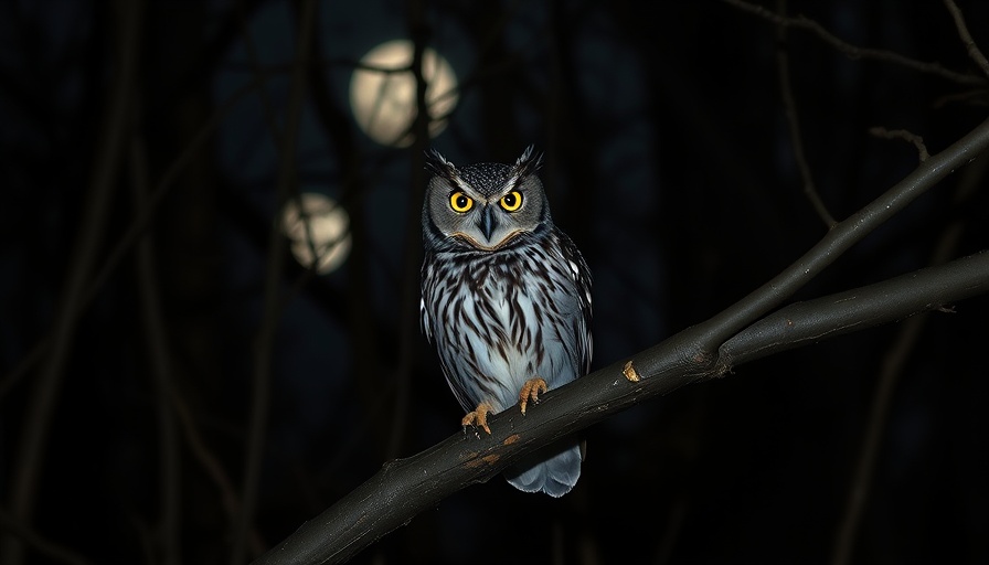 Alert owl perched at night representing Nineteen species of owls in North America.