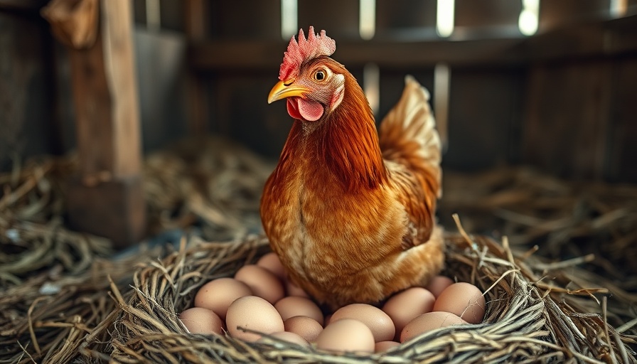 Brown chicken on eggs in rustic barn, highlighting Wisconsin poultry events suspension.