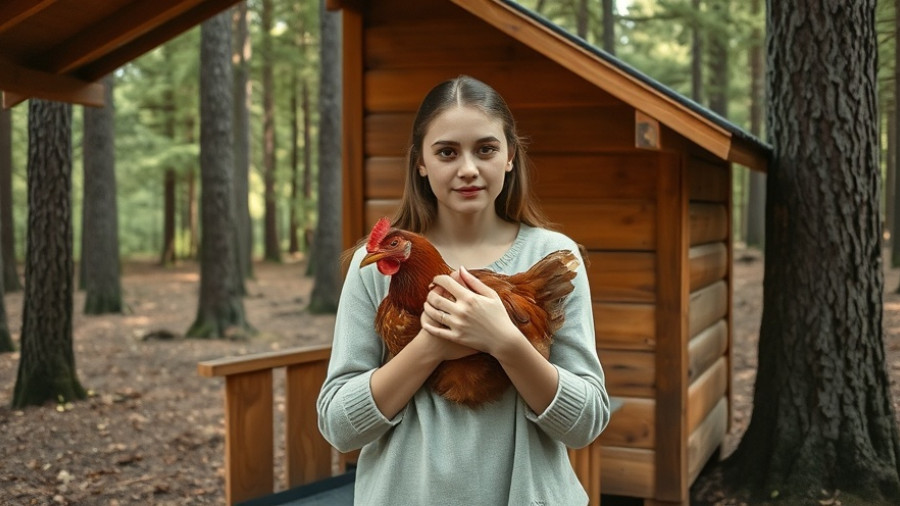 Budget-Friendly Chicken Coop with woman holding chicken in rustic setting.