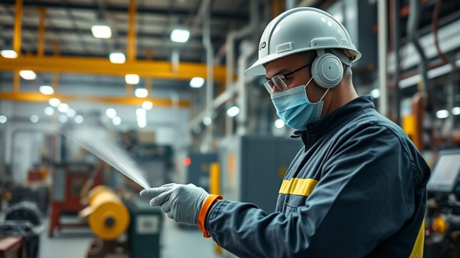 Industrial worker using smart vapor barriers in a factory setting.