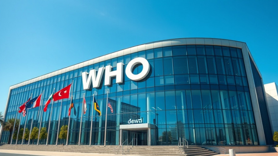 WHO headquarters with flags; H5N1 bird flu outbreak in Hungary context.