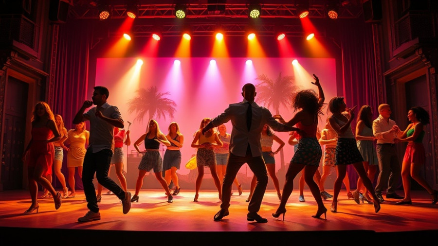 Energetic scene from Dirty Rotten Scoundrels theatre performance.