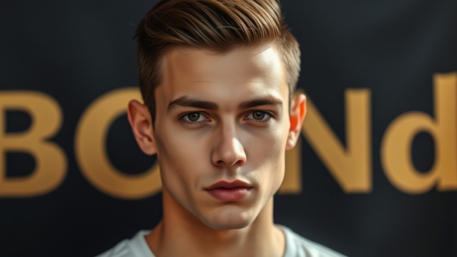 Ansel Elgort at an event with branded backdrop.