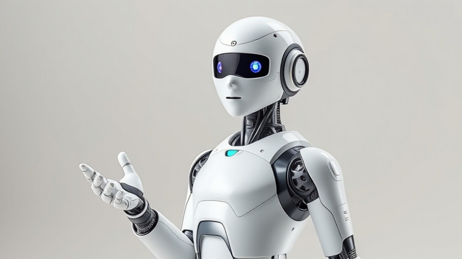 AI Integration in Icelandic Education: Futuristic robot in neutral setting.