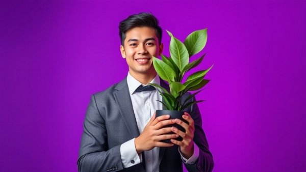 Darren Criss in Maybe Happy Ending, holding a plant on stage.