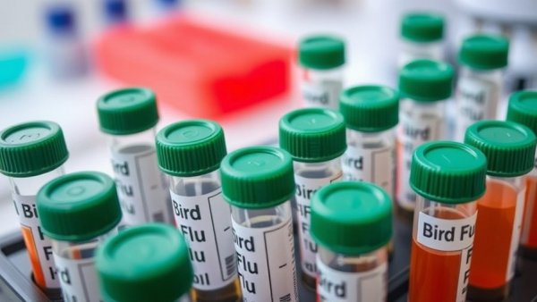 Close-up of bird flu test tubes in a lab representing Ireland bird flu outbreak.