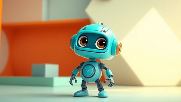 Cute cartoon robot in a geometric setting.