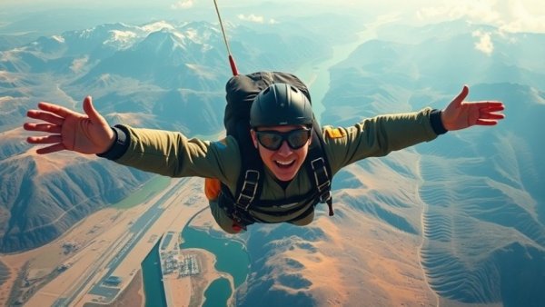 Skydiver in Z-Wave gear over landscape at Z-Wave Alliance Summit 2025.