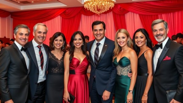 Rob Lake Magic event group photo with smiling guests in elegant attire.