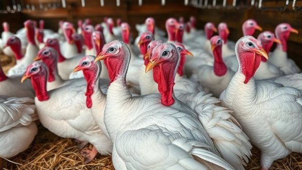Bird flu impact on turkey farmers: turkeys in confined space.