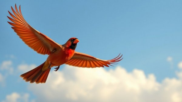 Art and Environmental Activism: Cardinal soaring through blue sky.