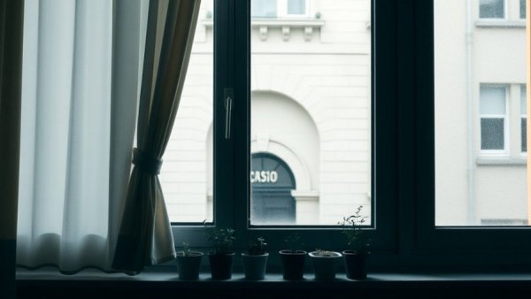 Window view with plants in a vertical sanctuary in Tokyo.