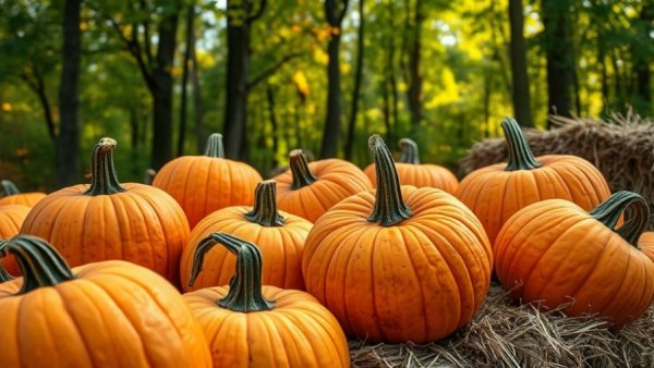 Thanksgiving mindfulness through gardening with pumpkins on straw.