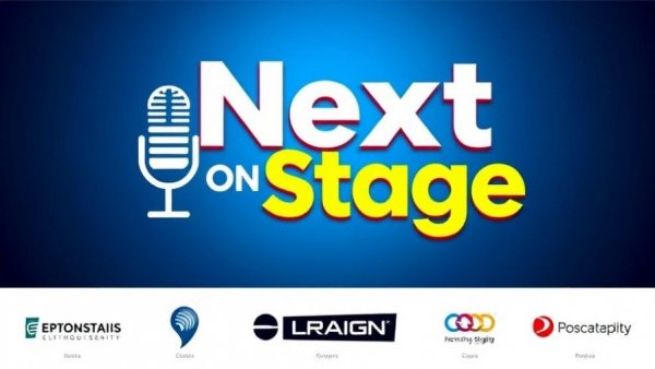 Next On Stage Season 6 Premiere banner with bold text and sponsor logos.