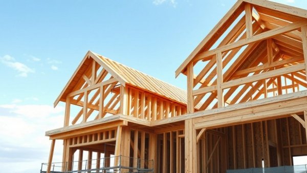 Design-Build Firms: House under construction with wooden framework.