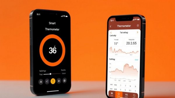 Smart meat thermometer app on phones with setup and cooking details.