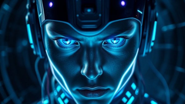 Futuristic human with neural headset, AI Product Suite for Self-Integrating Software.