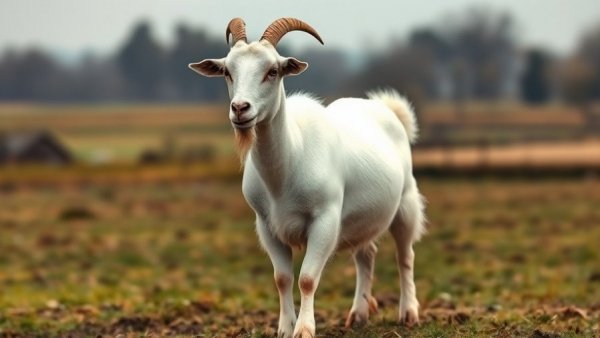 Majestic fiber goat standing in a rustic field.