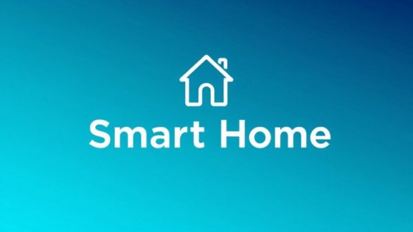 Minimalistic smart home blog banner with a gradient background.