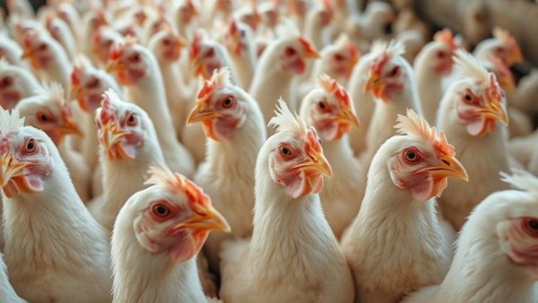 H5N5 bird flu case related chickens in close-up view.