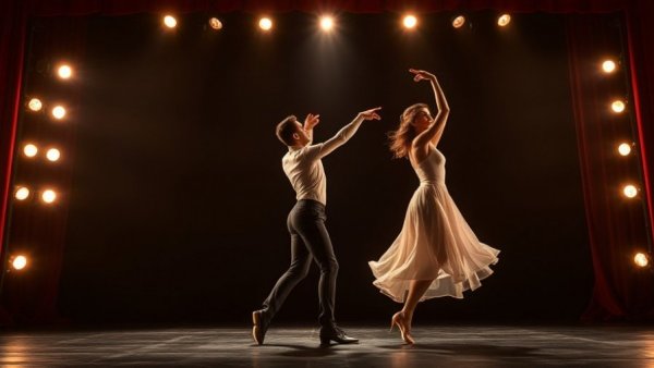 A Chorus Line dancers in dramatic pose during performance.