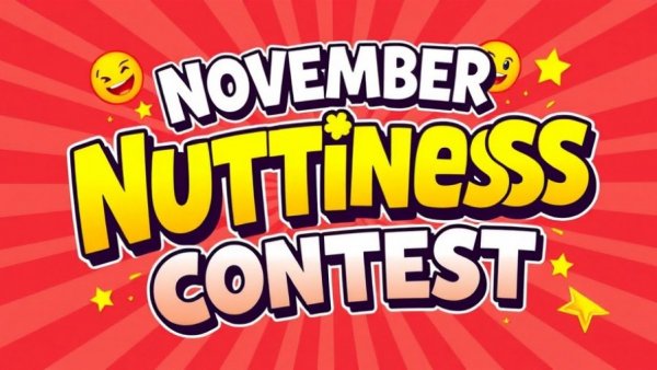 Graphic for November Nuttiness Contest with emojis and comic design.