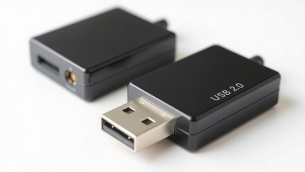 Sleek black USB 2.0 AVoIP extenders on a white background.