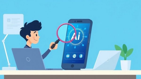 Illustration of AI in quality assurance with digital screen.