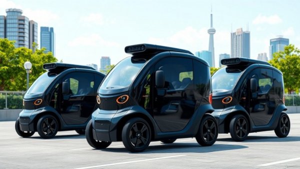 Futuristic Abu Dhabi driverless robotaxi in an urban setting.