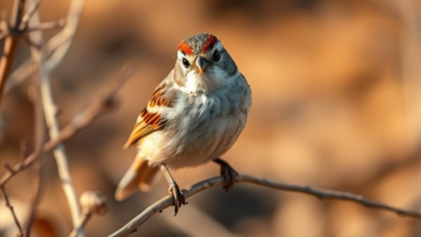 Sparrow perched on twig flicking its tail, brown plumage.
