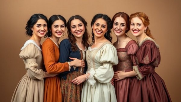 Bunce Performing Arts Little Women cast in period costumes, smiling warmly.